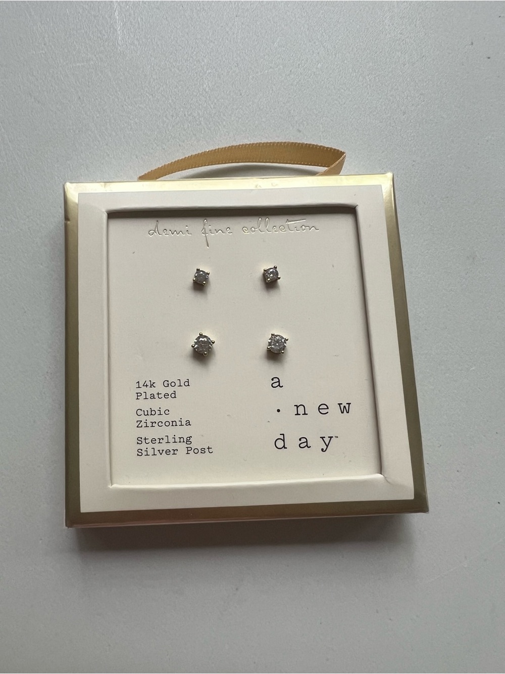 a new day Gold Plated Cubic Zirconia Stud Earrings - Clear Stones